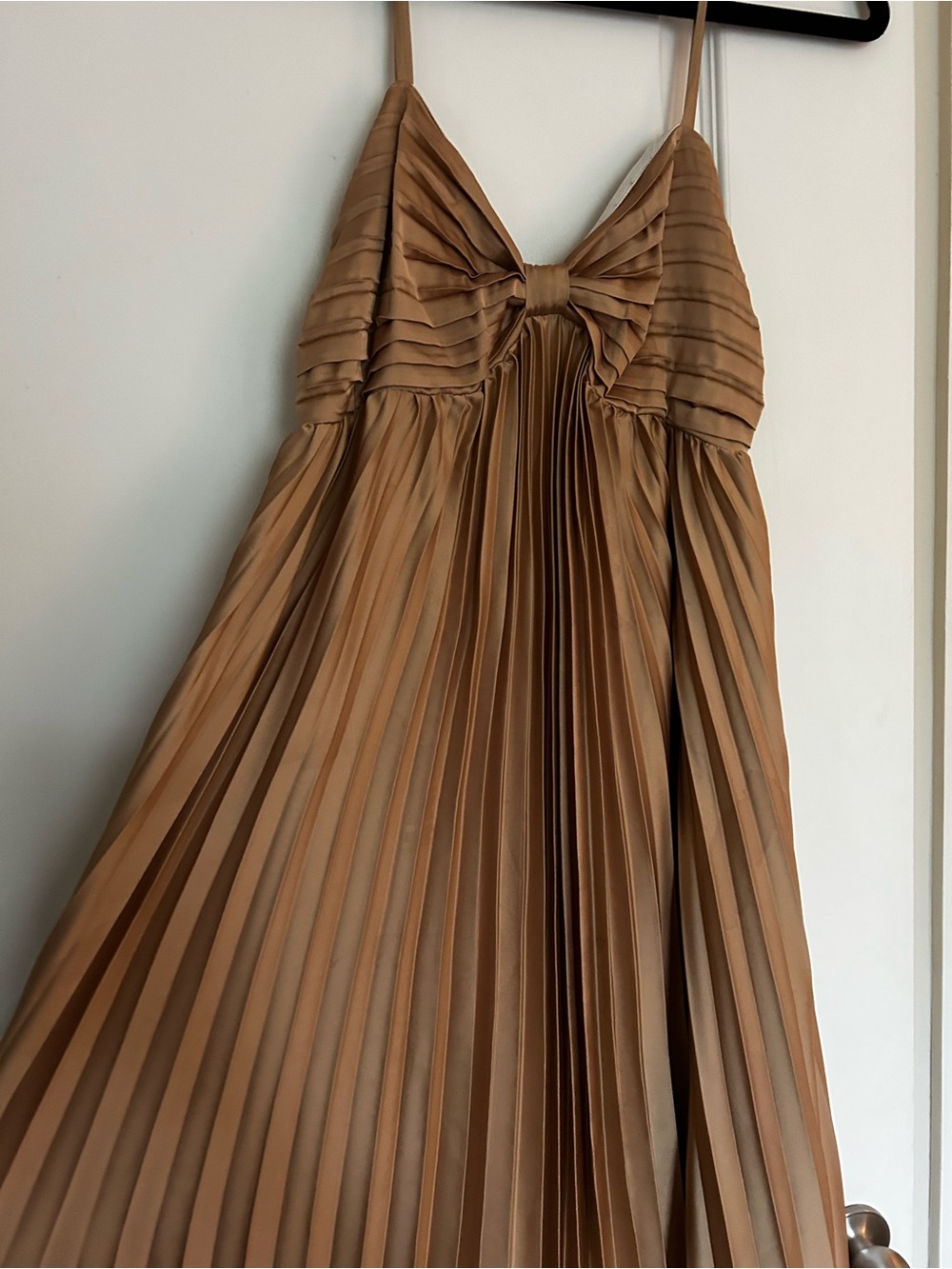 Pleated Tan Spaghetti-Strap Maxi Dress - Picture 2 of 5
